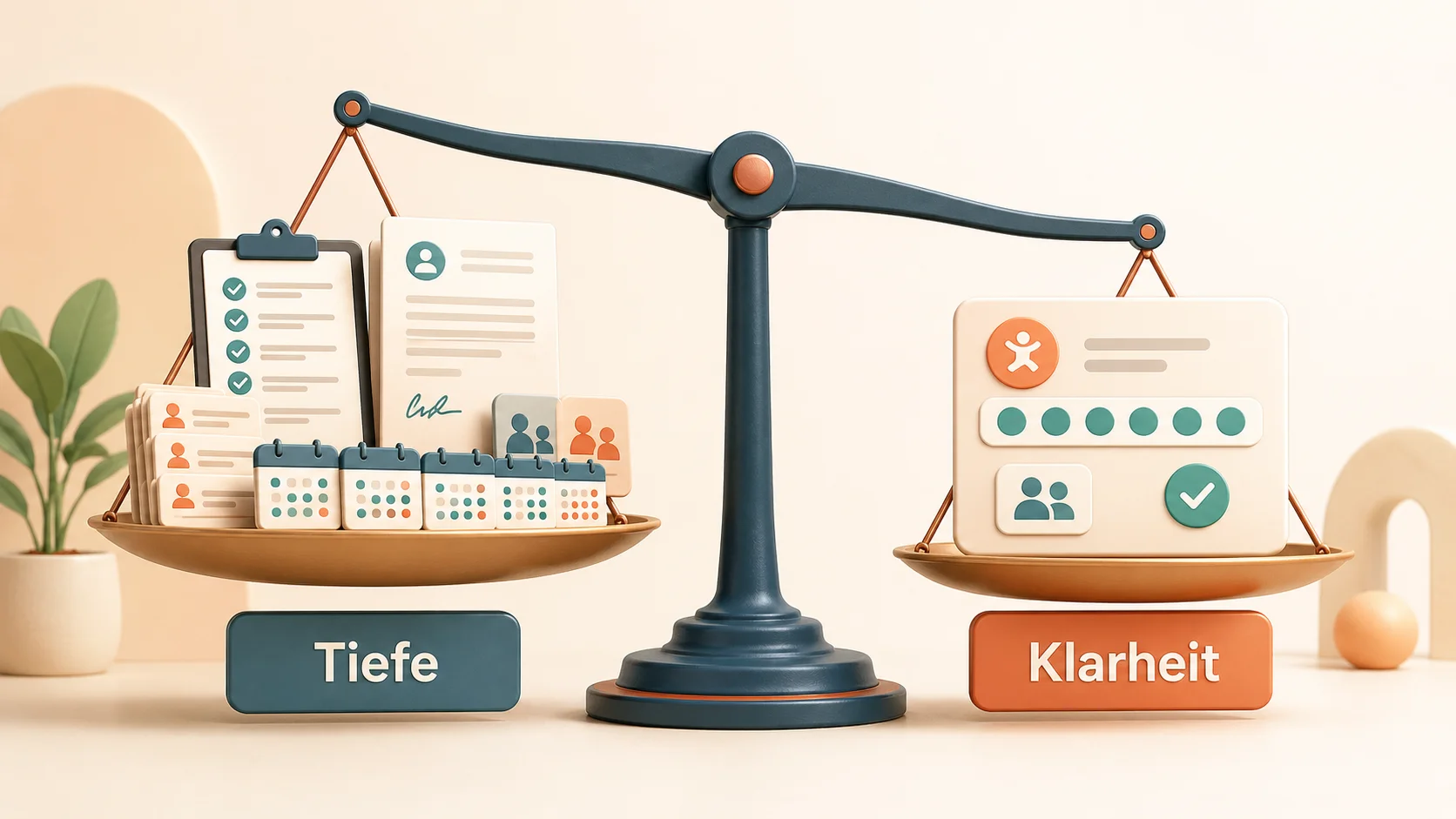 Illustration einer Balance zwischen operativer Tiefe und einfacher Klarheit bei Kursangeboten